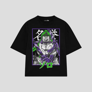 Playera streetwear premium de anime y gaming ExtraLife MX, corte boxy oversized drop shoulder heavyweight en color Deep Black y Off-White, moda urbana mexicana de culto.