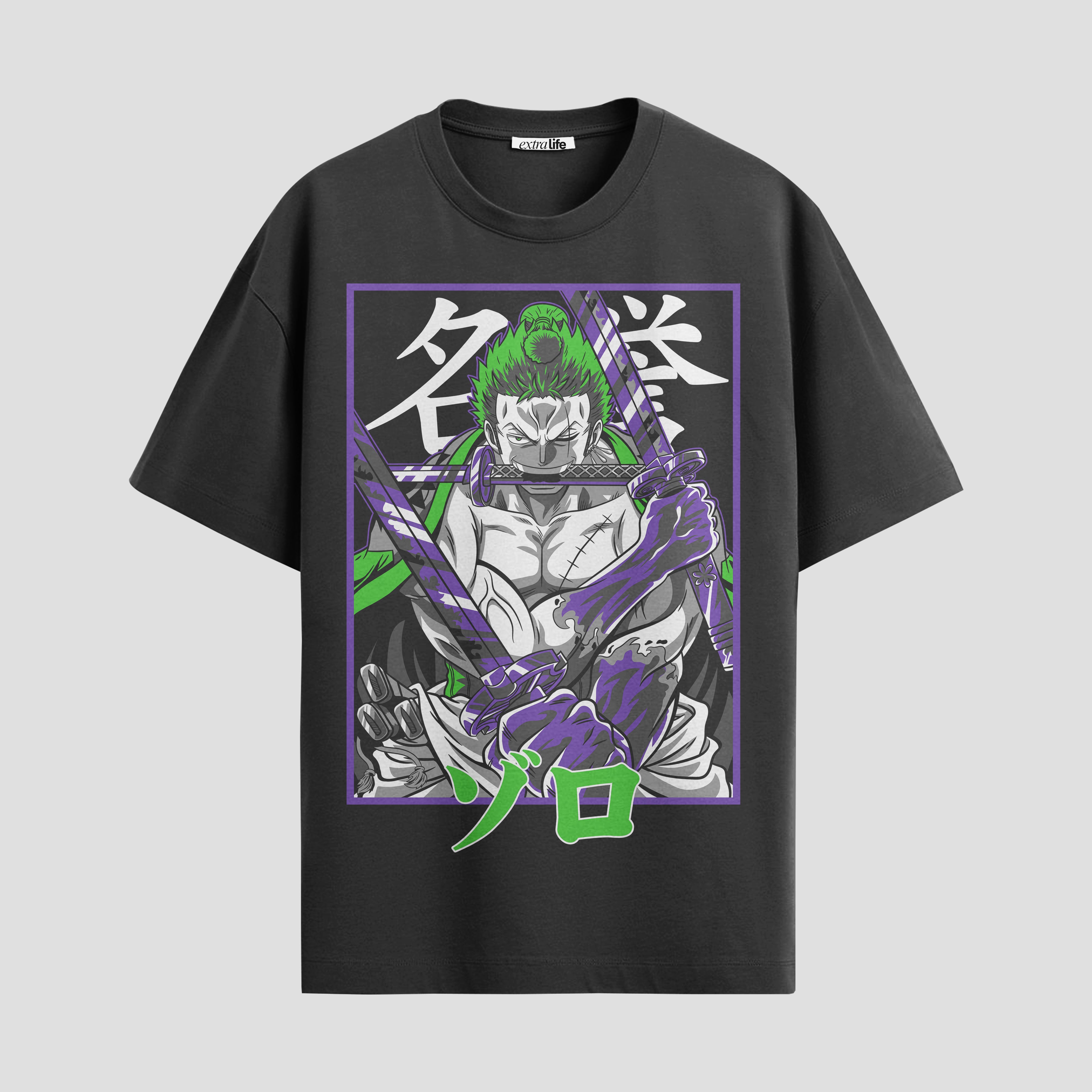 Playera urbana de anime y gaming ExtraLife MX, corte Standard Fit unisex ligero y transpirable en color Deep Black y Pure White, ropa de uso diario para gym y casual.