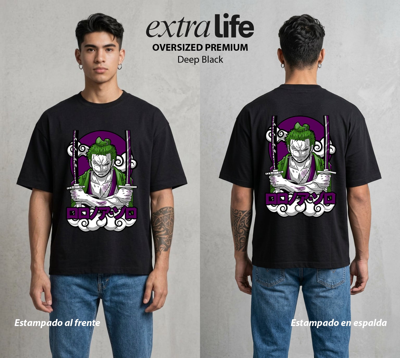 Mar de los Piratas | Cazador de Espadas #03398 - Playera Oversized Premium | Deep Black - Foto en modelo