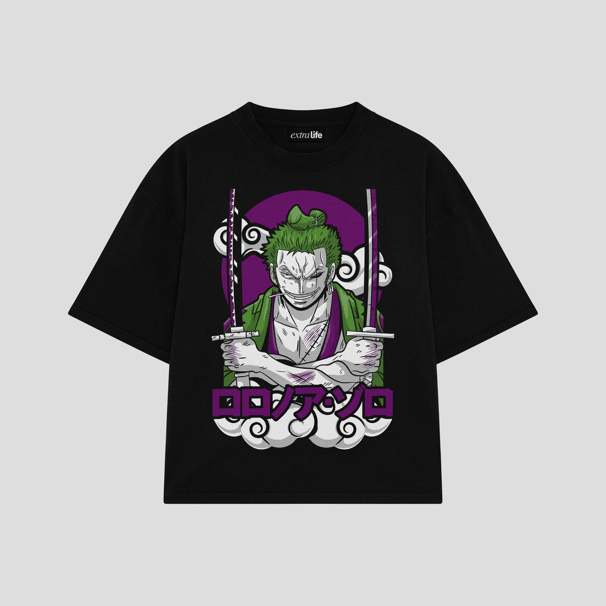 Playera streetwear premium de anime y gaming ExtraLife MX, corte oversized drop shoulder ligero y fresco en color Deep Black y Off-White, moda urbana mexicana de culto.