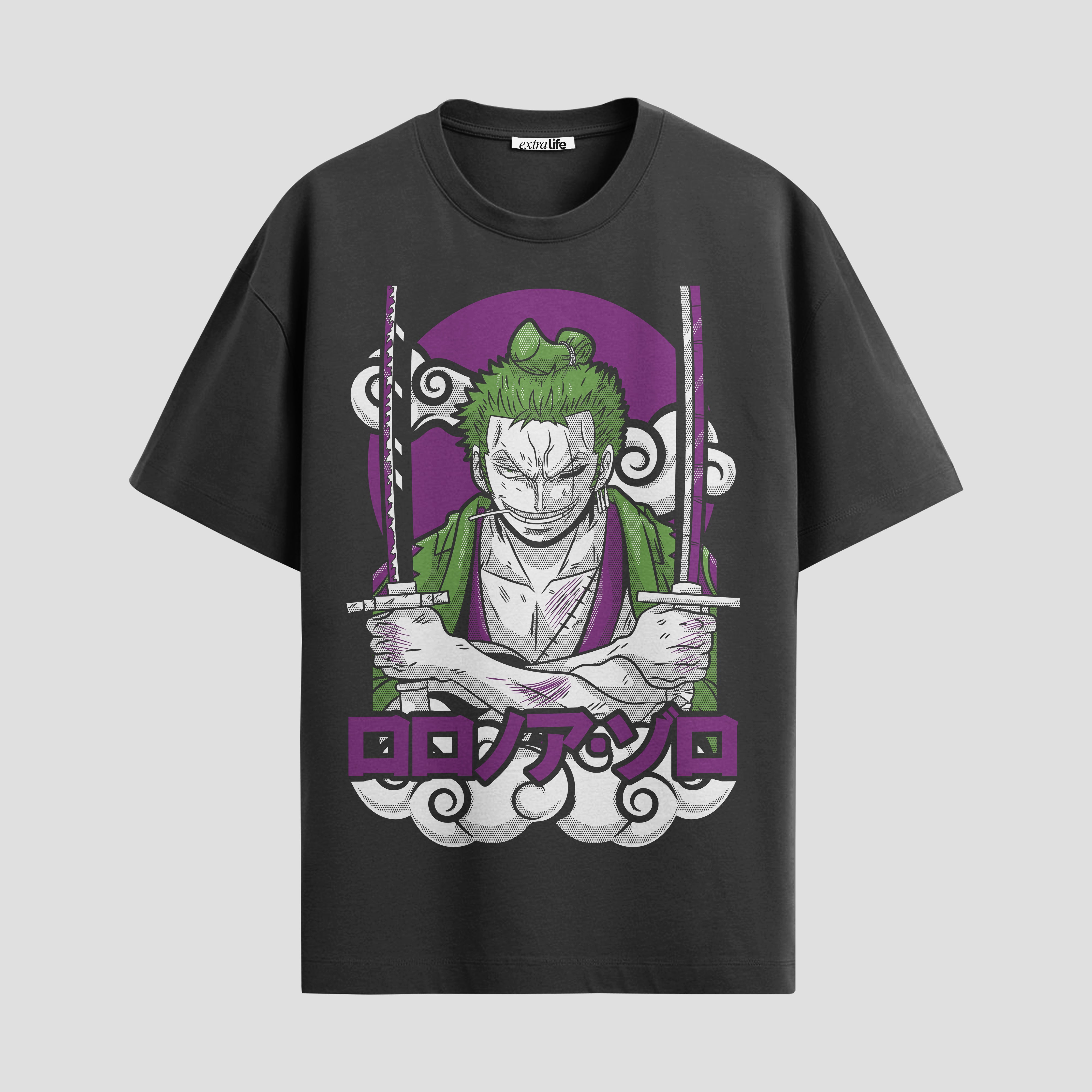 Playera urbana de anime y gaming ExtraLife MX, corte Standard Fit unisex ligero y transpirable en color Deep Black y Pure White, ropa de uso diario para gym y casual.