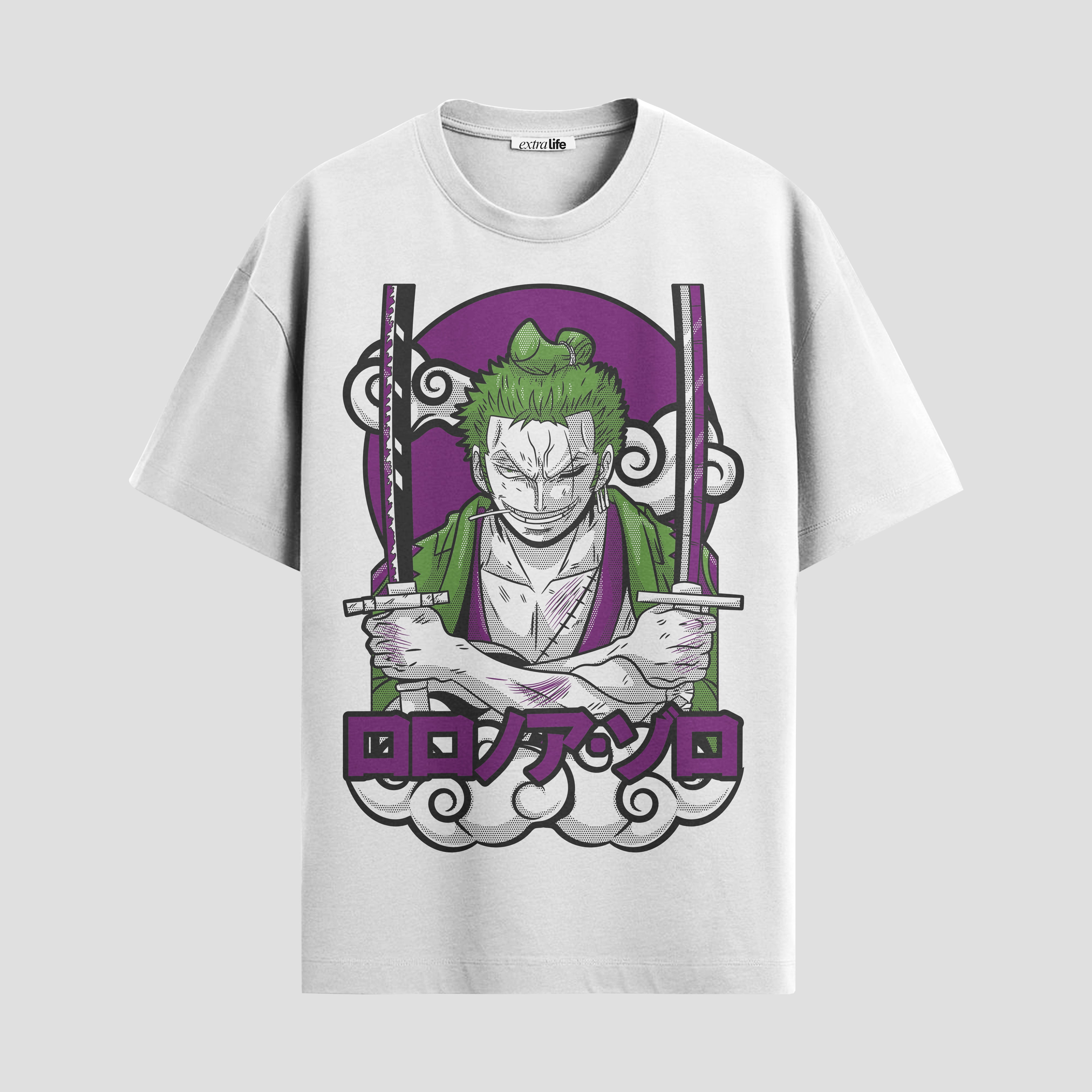 Playera urbana de anime y gaming ExtraLife MX, corte Standard Fit unisex ligero y transpirable en color Deep Black y Pure White, ropa de uso diario para gym y casual.
