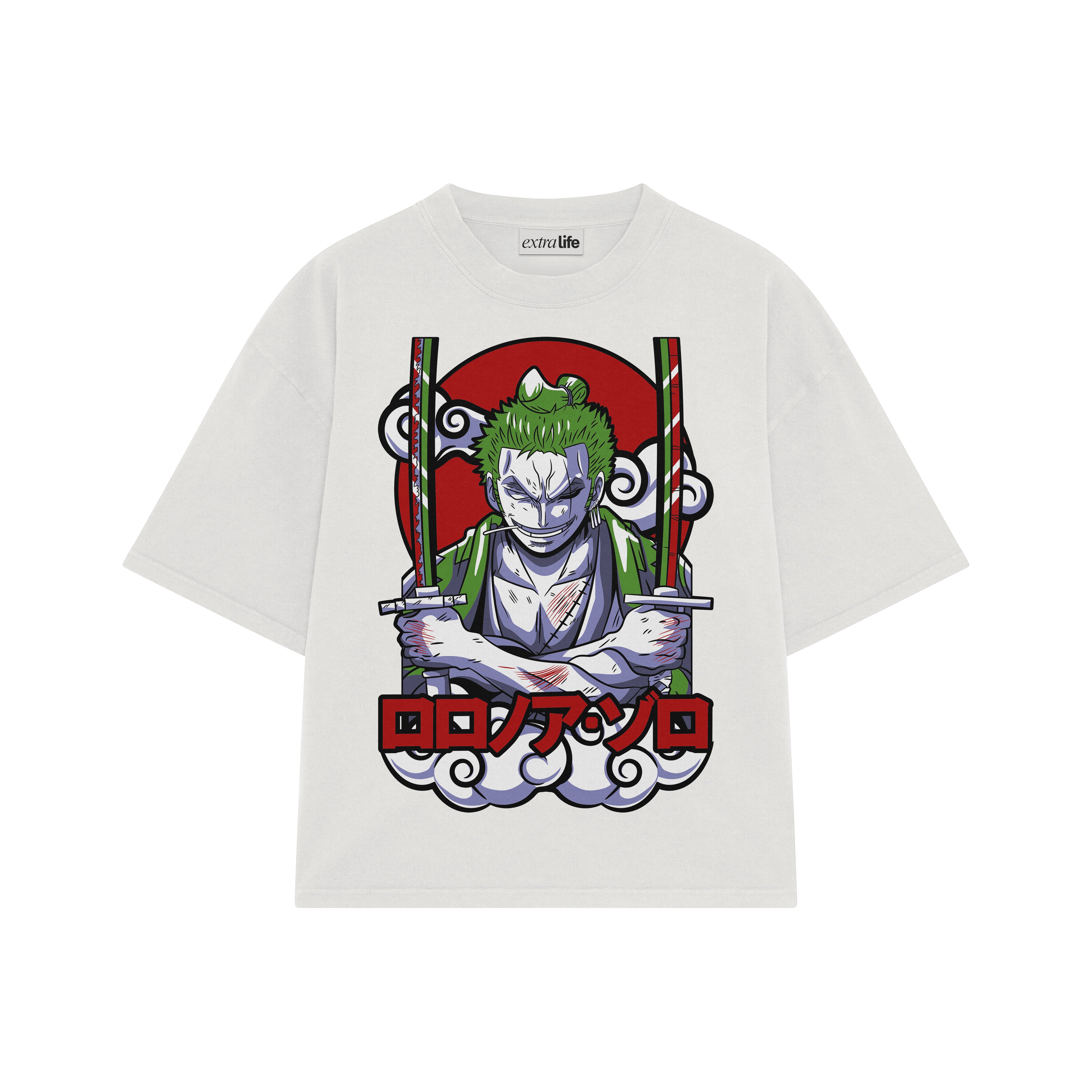 Playera streetwear premium de anime y gaming ExtraLife MX, corte boxy oversized drop shoulder heavyweight en color Deep Black y Off-White, moda urbana mexicana de culto.