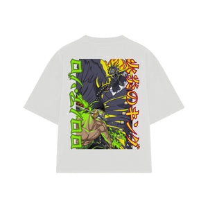 Playera streetwear premium de anime y gaming ExtraLife MX, corte boxy oversized drop shoulder heavyweight en color Deep Black y Off-White, moda urbana mexicana de culto.