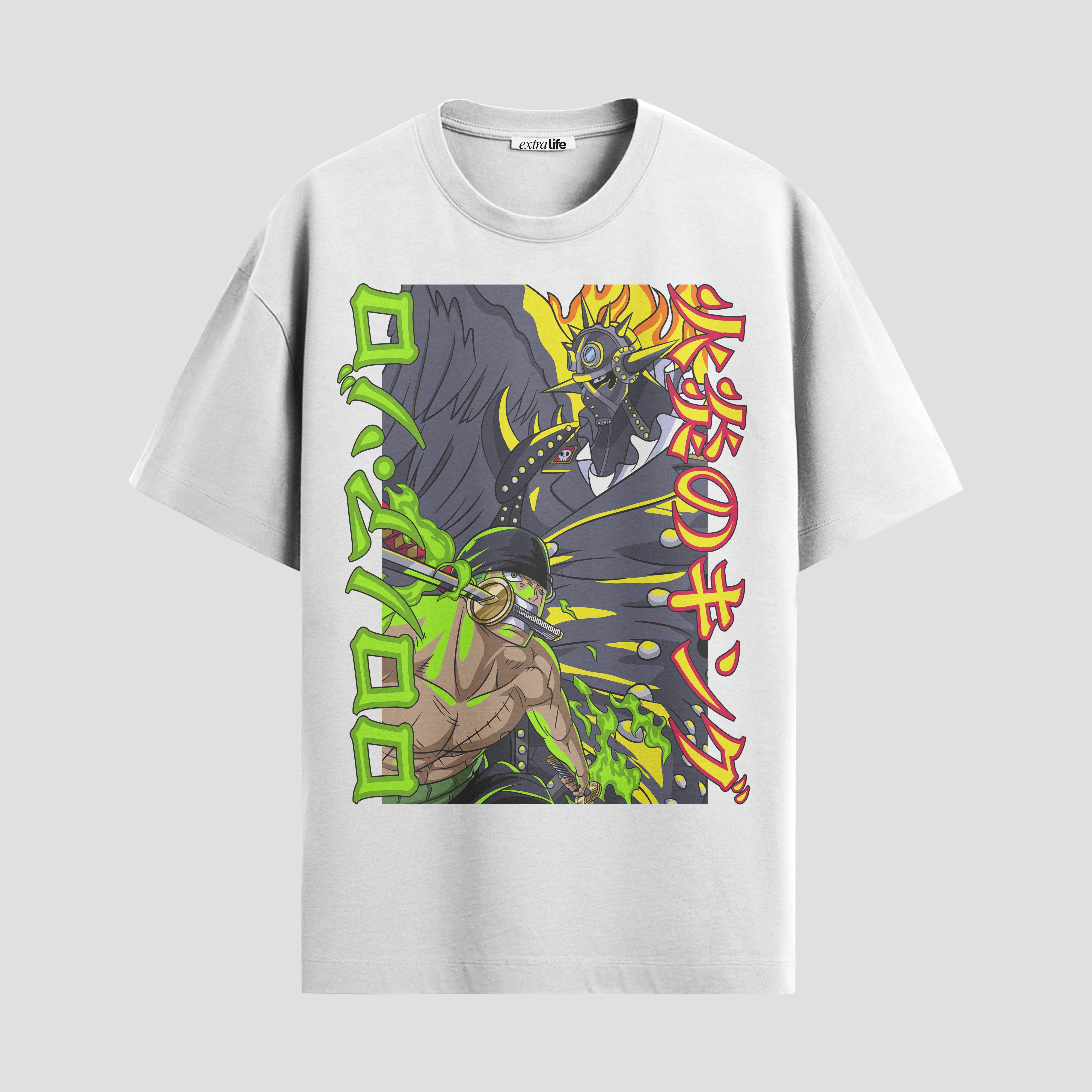 Playera urbana de anime y gaming ExtraLife MX, corte Standard Fit unisex ligero y transpirable en color Deep Black y Pure White, ropa de uso diario para gym y casual.