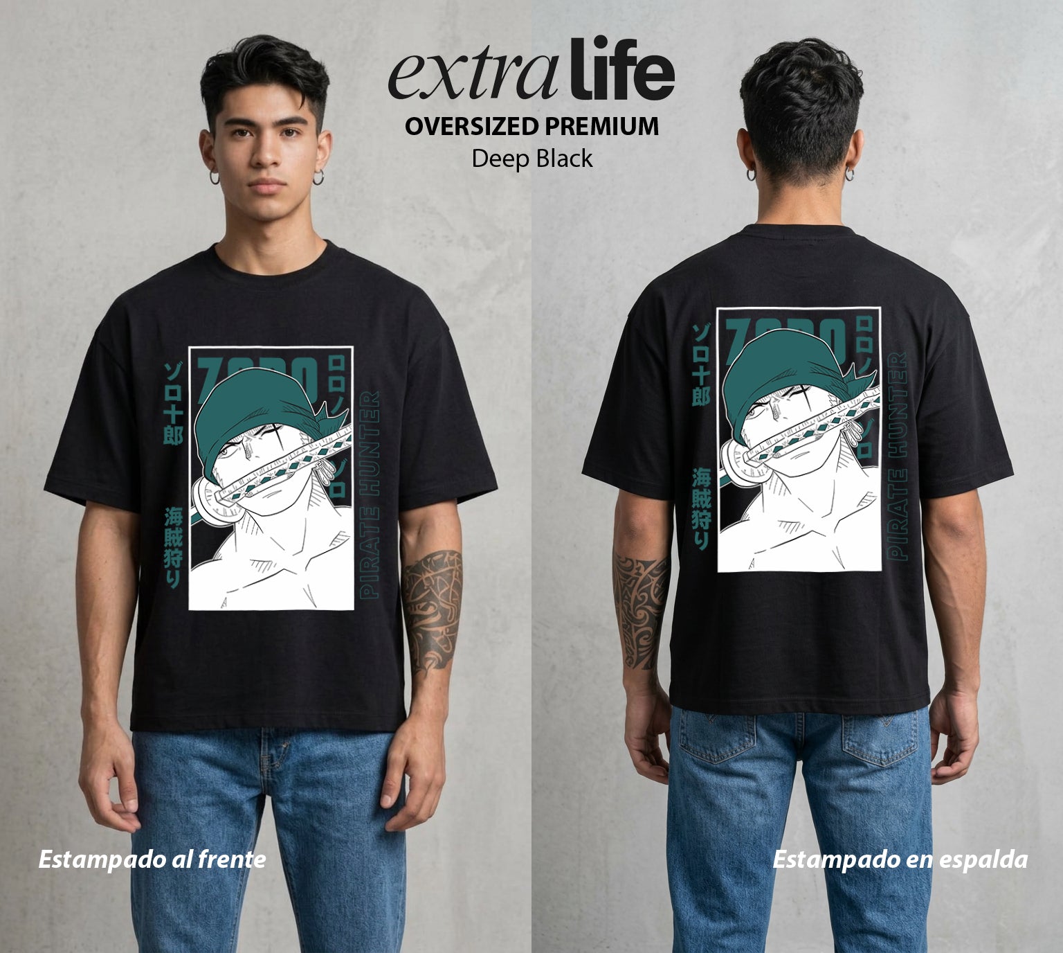 Mar de los Piratas | El Espada del Capitan #03402 - Playera Oversized Premium | Deep Black - Foto en modelo