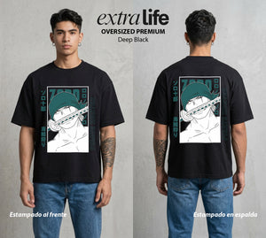 Mar de los Piratas | El Espada del Capitan #03402 - Playera Oversized Premium | Deep Black - Foto en modelo