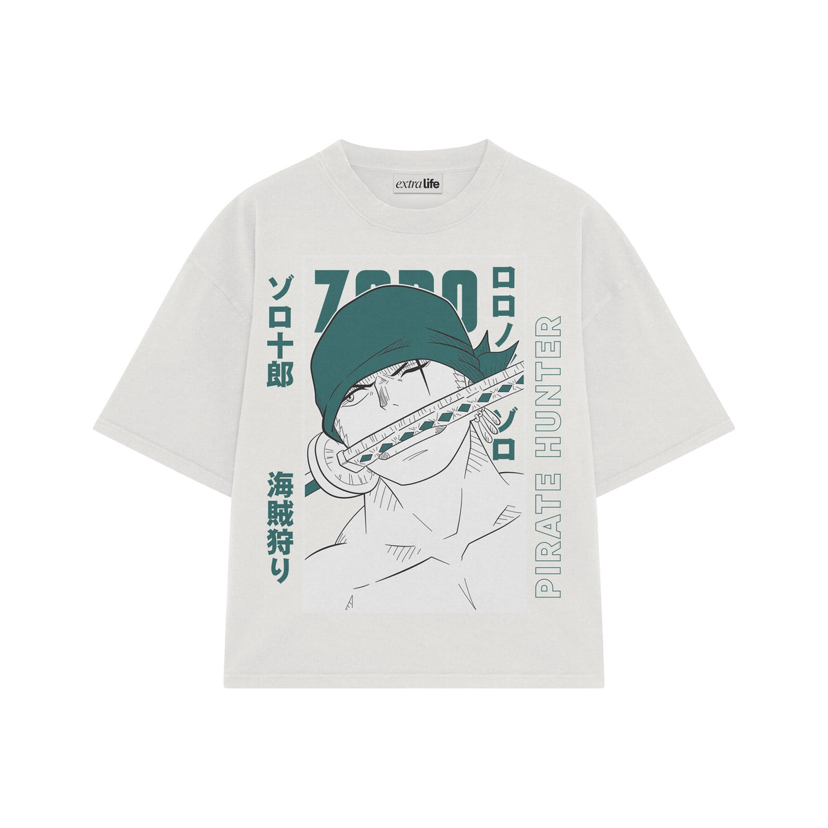 Playera streetwear premium de anime y gaming ExtraLife MX, corte oversized drop shoulder ligero y fresco en color Deep Black y Off-White, moda urbana mexicana de culto.