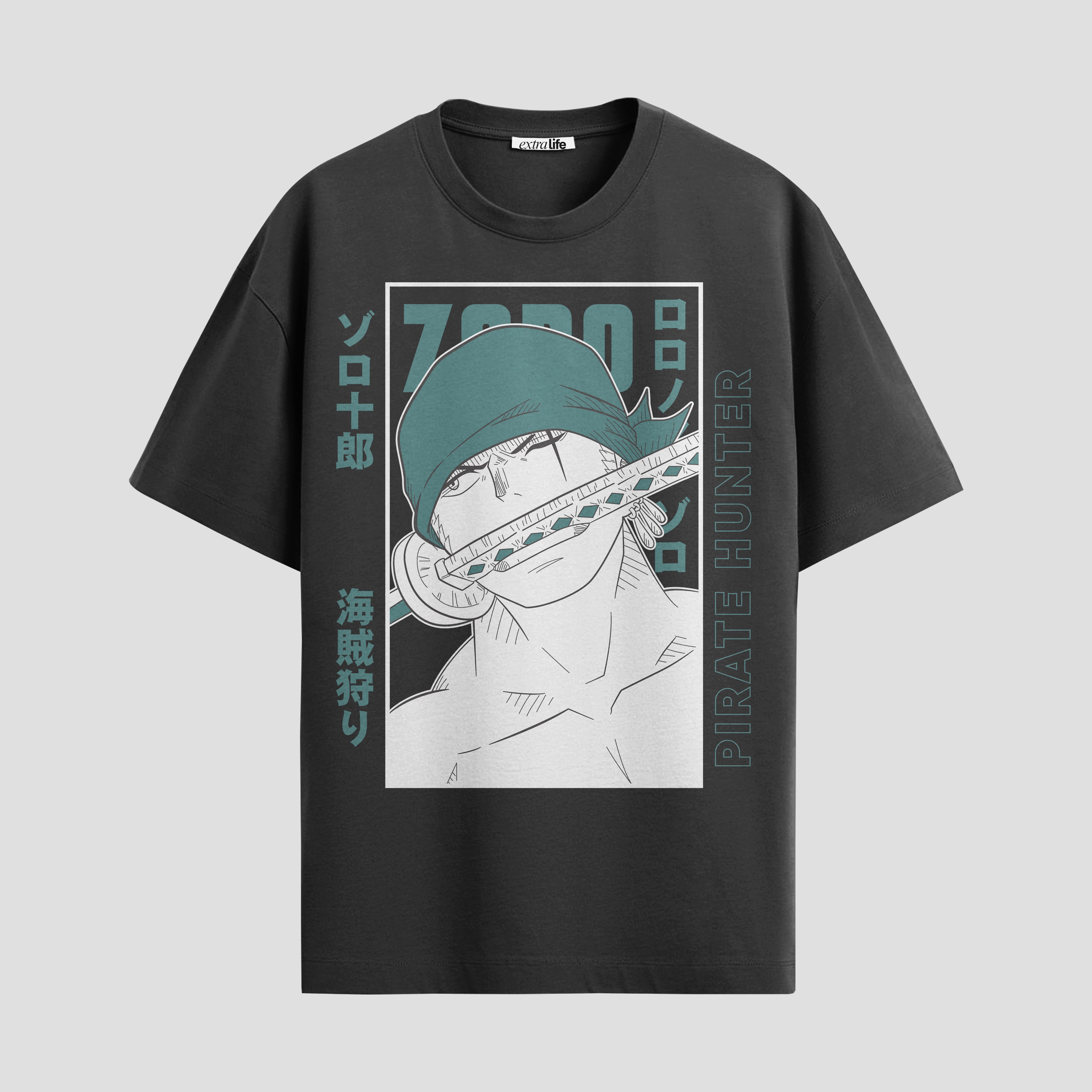 Playera urbana de anime y gaming ExtraLife MX, corte Standard Fit unisex ligero y transpirable en color Deep Black y Pure White, ropa de uso diario para gym y casual.
