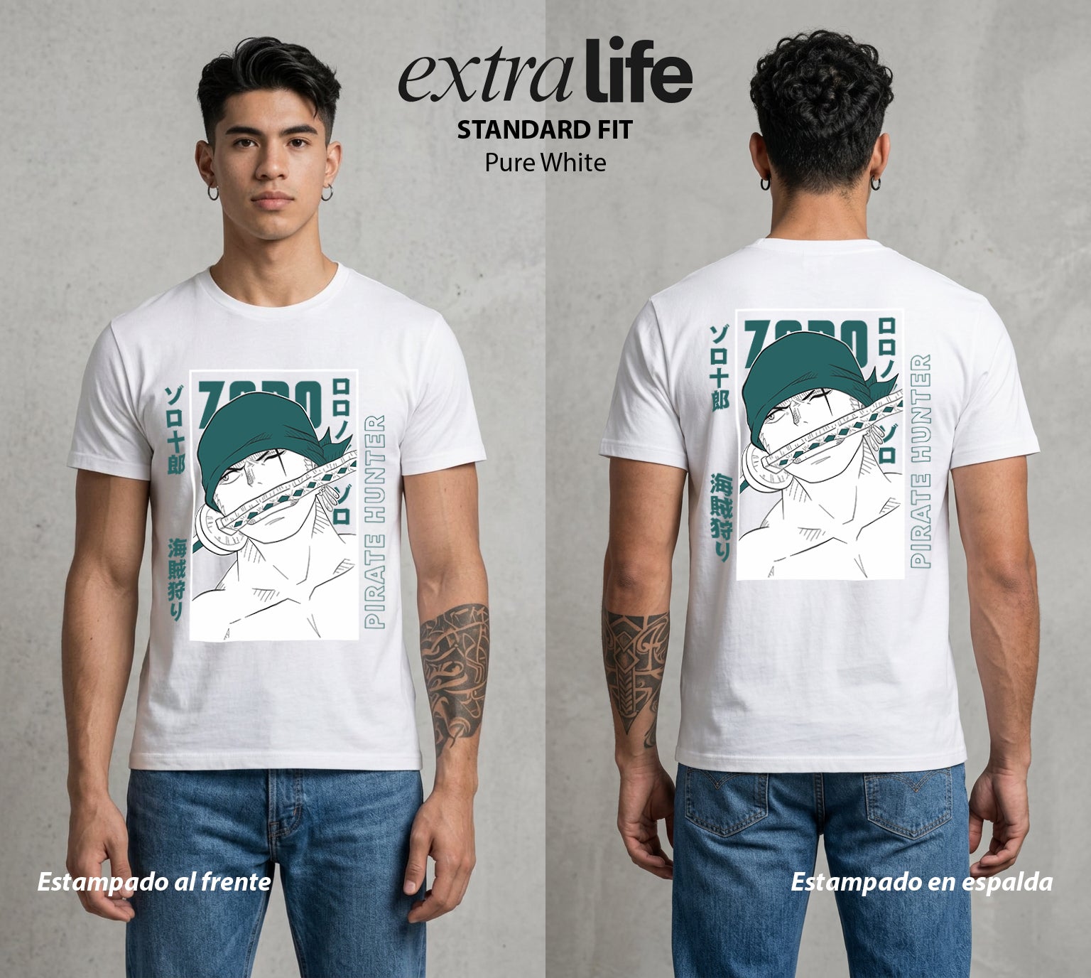 Mar de los Piratas | El Espada del Capitan #03402 - Playera Standard Fit | Pure White - Foto en modelo