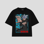 Playera streetwear premium de anime y gaming ExtraLife MX, corte boxy oversized drop shoulder heavyweight en color Deep Black y Off-White, moda urbana mexicana de culto.