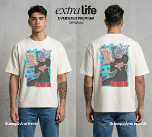 El Heroe del Un Golpe | El Monstruo del Heroe #03405 - Playera Oversized Premium | Off White - Foto en modelo