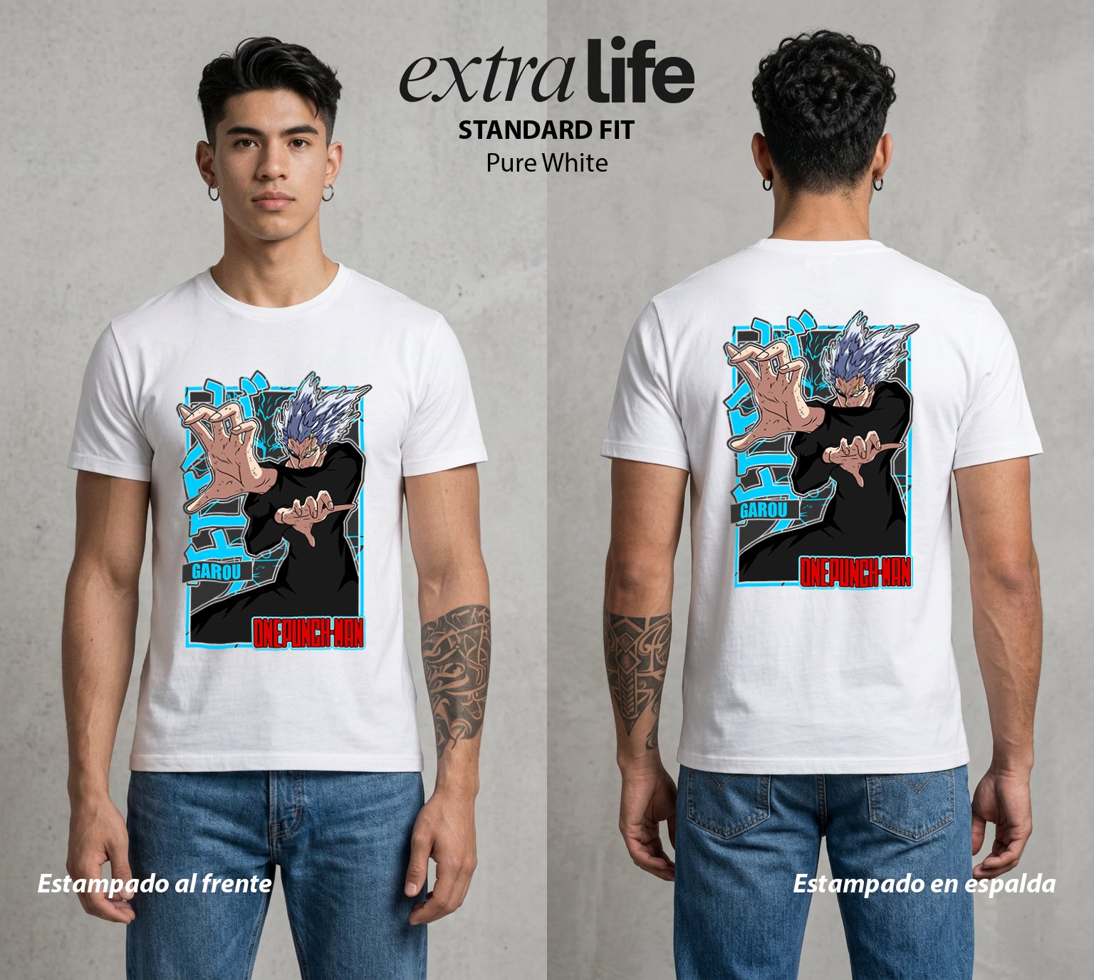 El Heroe del Un Golpe | El Monstruo del Heroe #03405 - Playera Standard Fit | Pure White - Foto en modelo