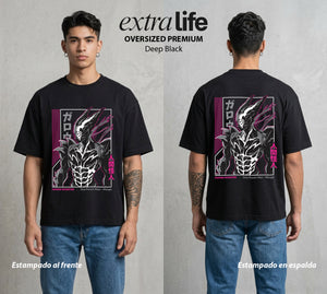 El Heroe del Un Golpe | El Anti-Heroe del Caos #03406 - Playera Oversized Premium | Deep Black - Foto en modelo