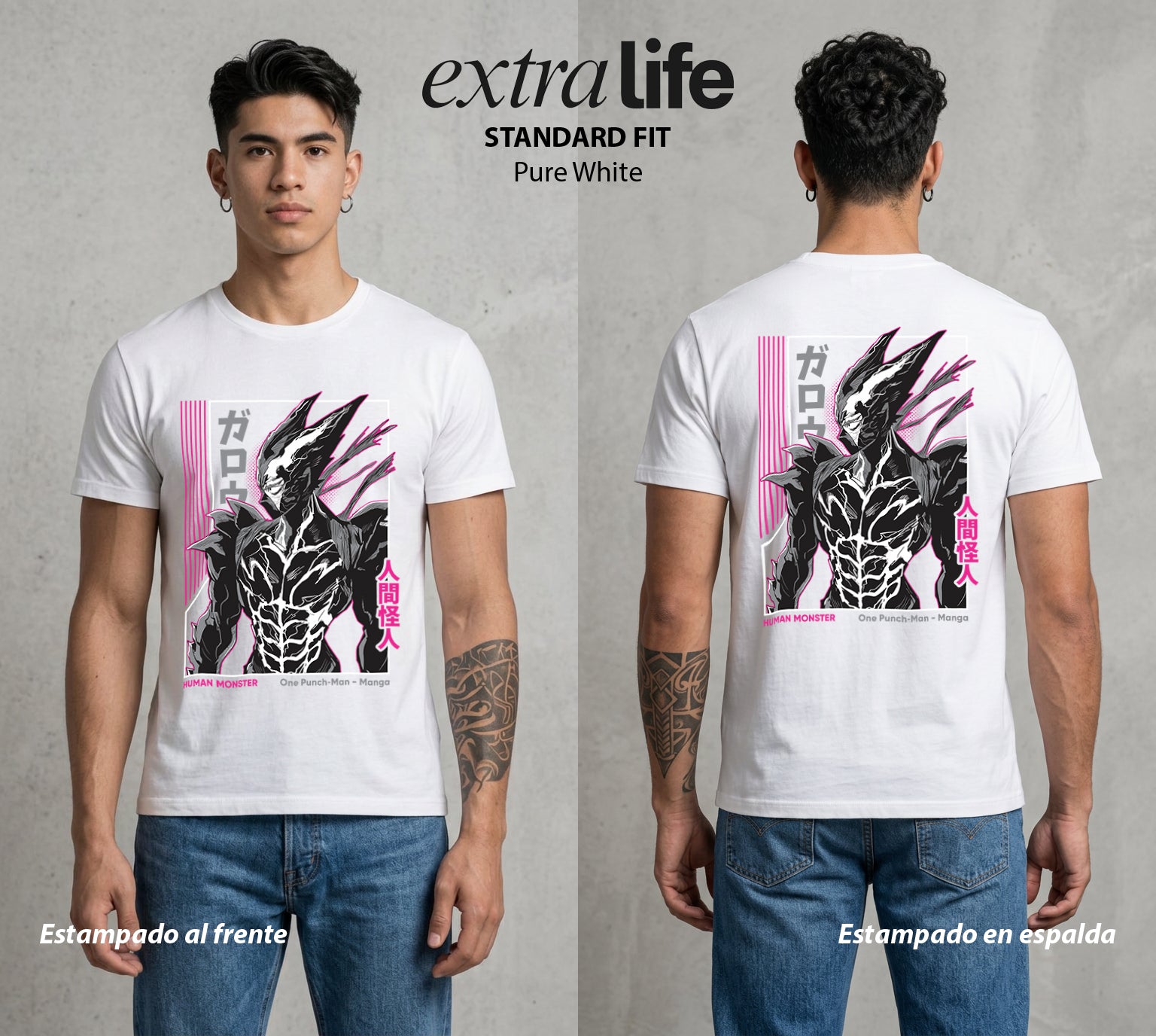 El Heroe del Un Golpe | El Anti-Heroe del Caos #03406 - Playera Standard Fit | Pure White - Foto en modelo