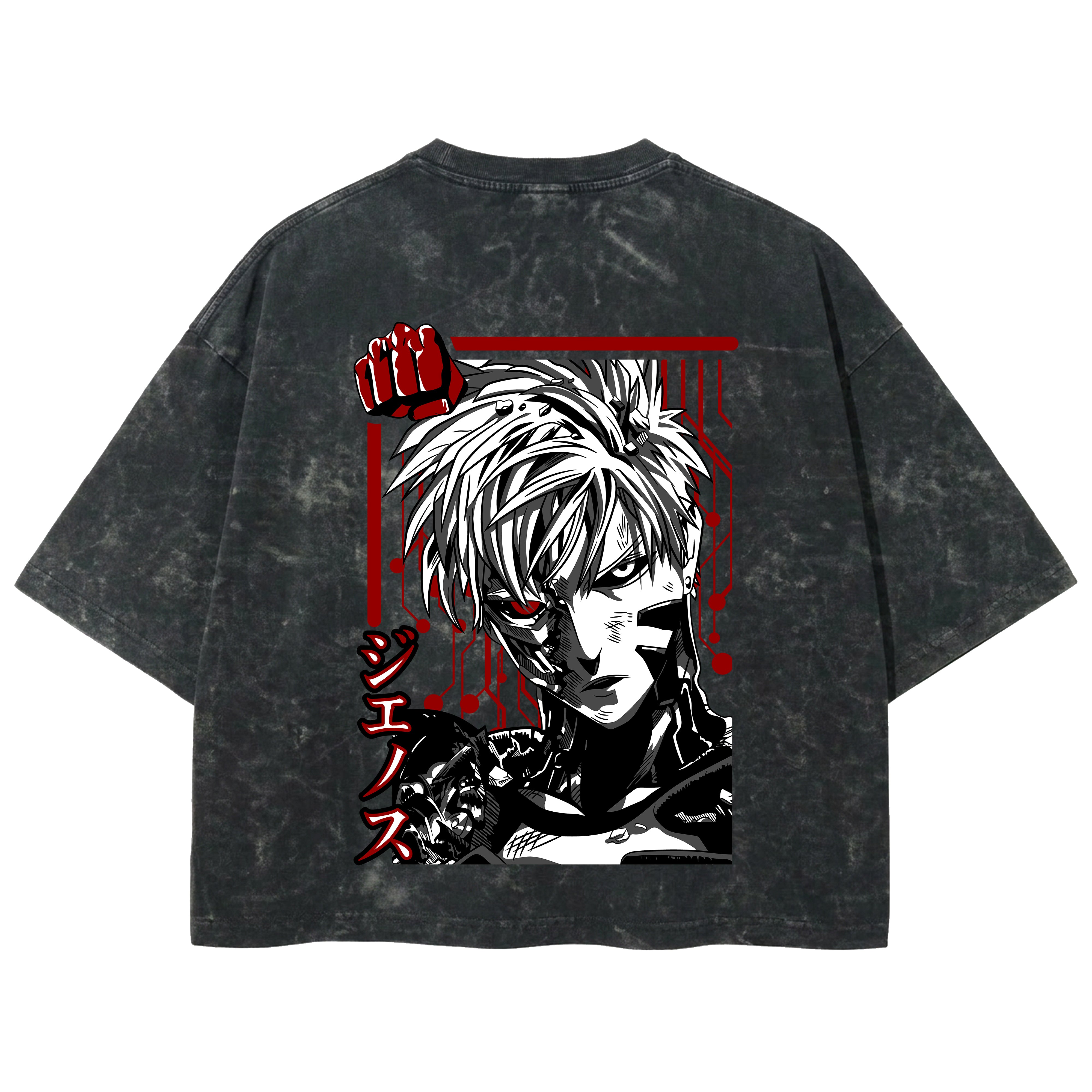 Playera streetwear premium de anime y gaming ExtraLife MX, corte boxy deluxe mineral wash heavyweight en color Acid Wash, moda urbana mexicana de culto.