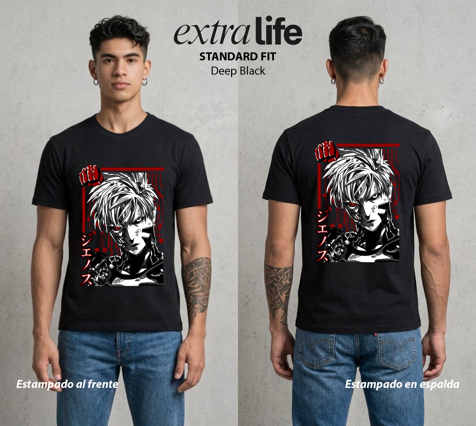 El Heroe del Un Golpe | El Ciborg del Bien #03407 - Playera Standard Fit | Deep Black - Foto en modelo