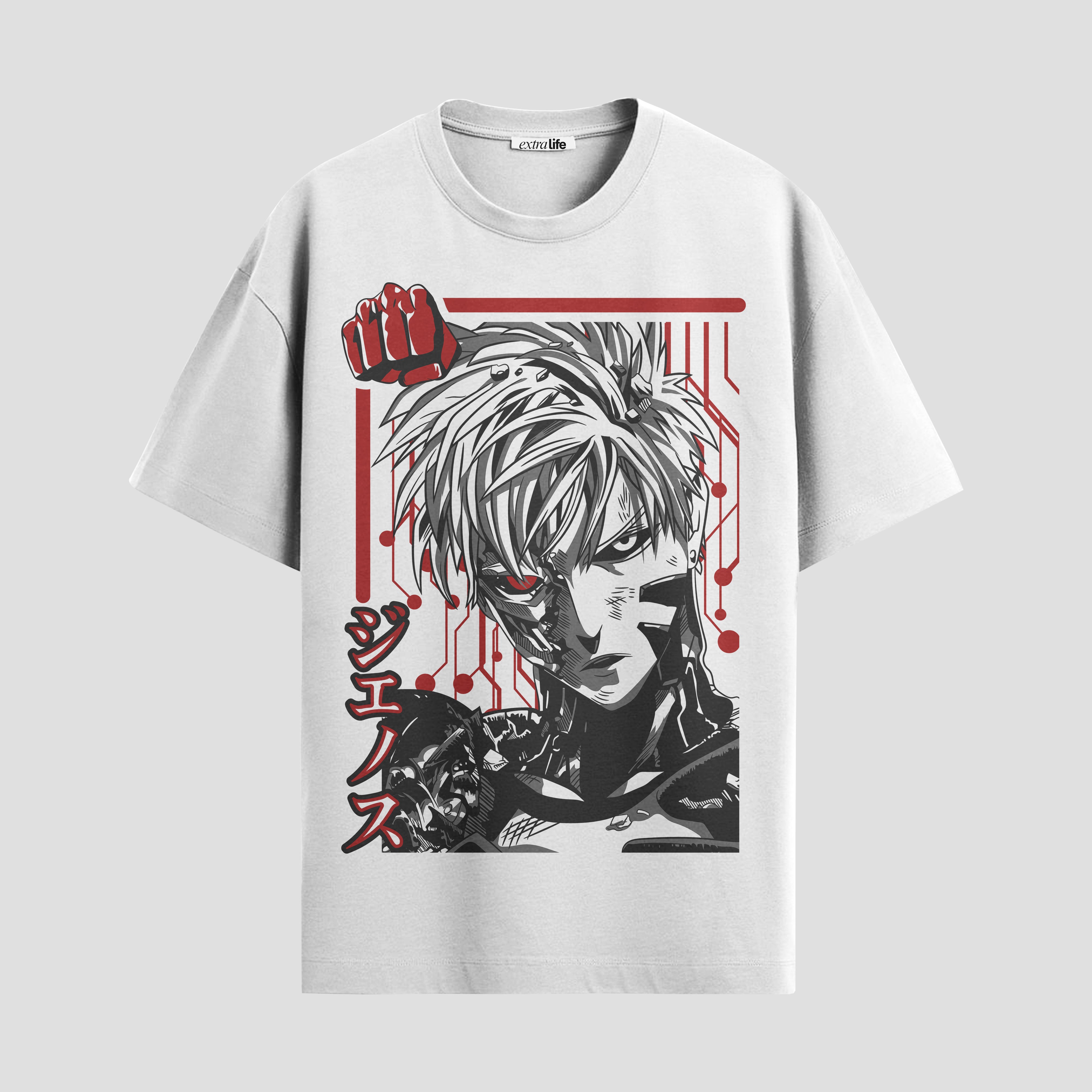 Playera urbana de anime y gaming ExtraLife MX, corte Standard Fit unisex ligero y transpirable en color Deep Black y Pure White, ropa de uso diario para gym y casual.