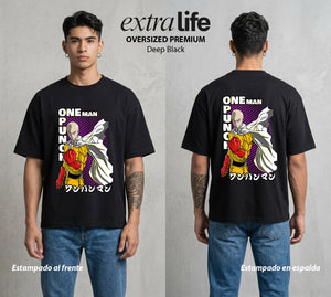 El Heroe del Un Golpe | El Calvo del Bien #03409 - Playera Oversized Premium | Deep Black - Foto en modelo