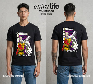 El Heroe del Un Golpe | El Calvo del Bien #03409 - Playera Standard Fit | Deep Black - Foto en modelo