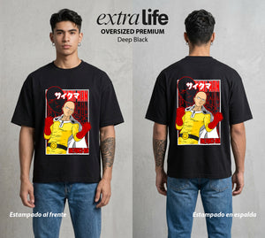 El Heroe del Un Golpe | Un Golpe y Listo #03410 - Playera Oversized Premium | Deep Black - Foto en modelo