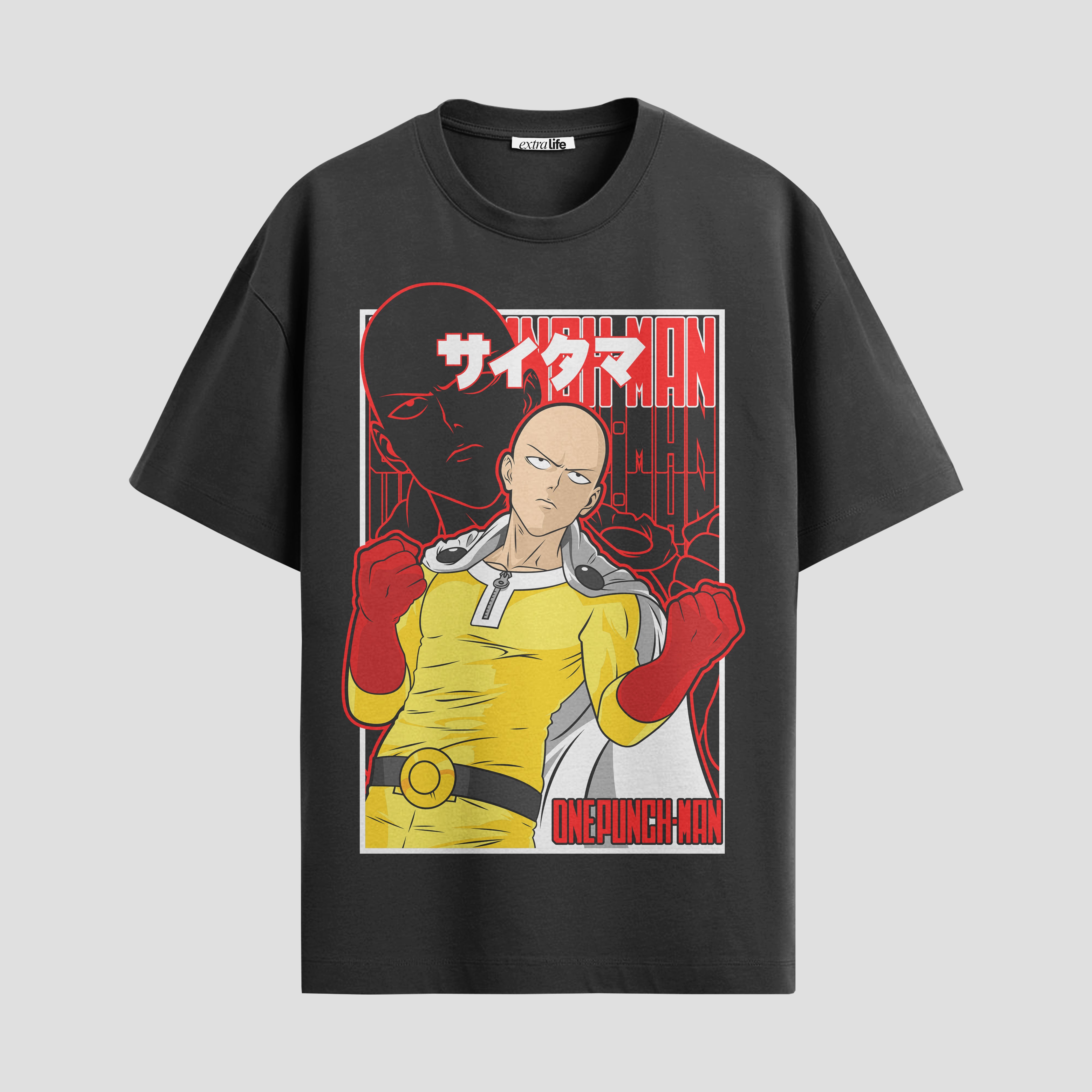 Playera urbana de anime y gaming ExtraLife MX, corte Standard Fit unisex ligero y transpirable en color Deep Black y Pure White, ropa de uso diario para gym y casual.