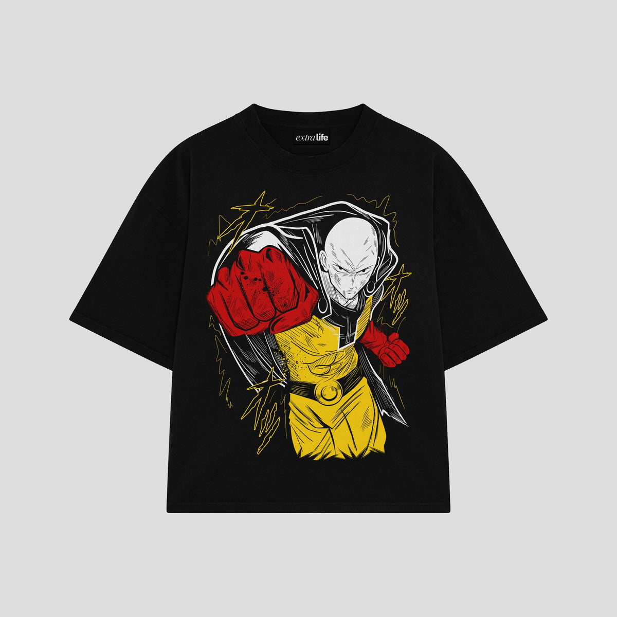 Playera streetwear premium de anime y gaming ExtraLife MX, corte oversized drop shoulder ligero y fresco en color Deep Black y Off-White, moda urbana mexicana de culto.