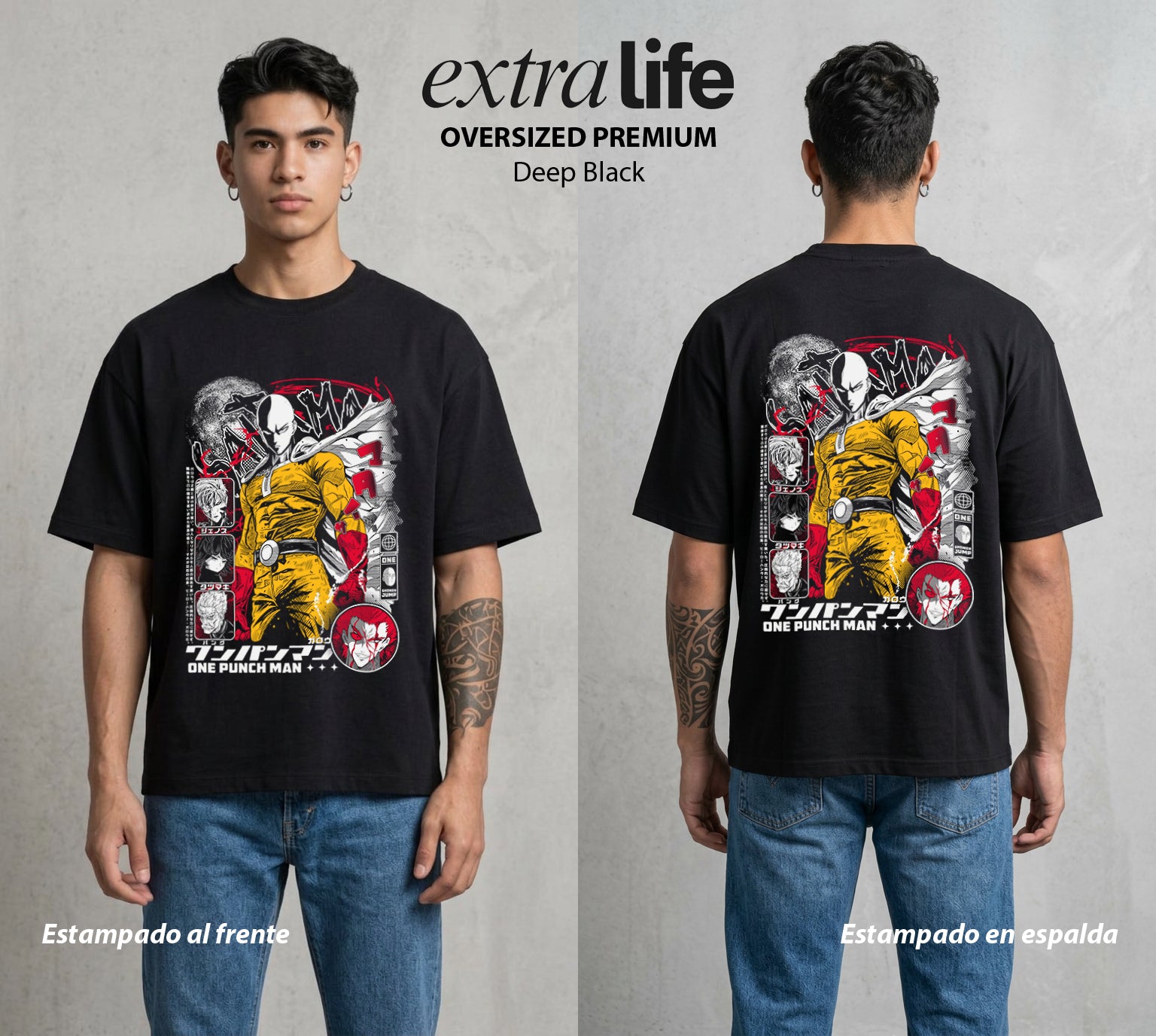 El Heroe del Un Golpe | El Campeon sin Rival #03412 - Playera Oversized Premium | Deep Black - Foto en modelo