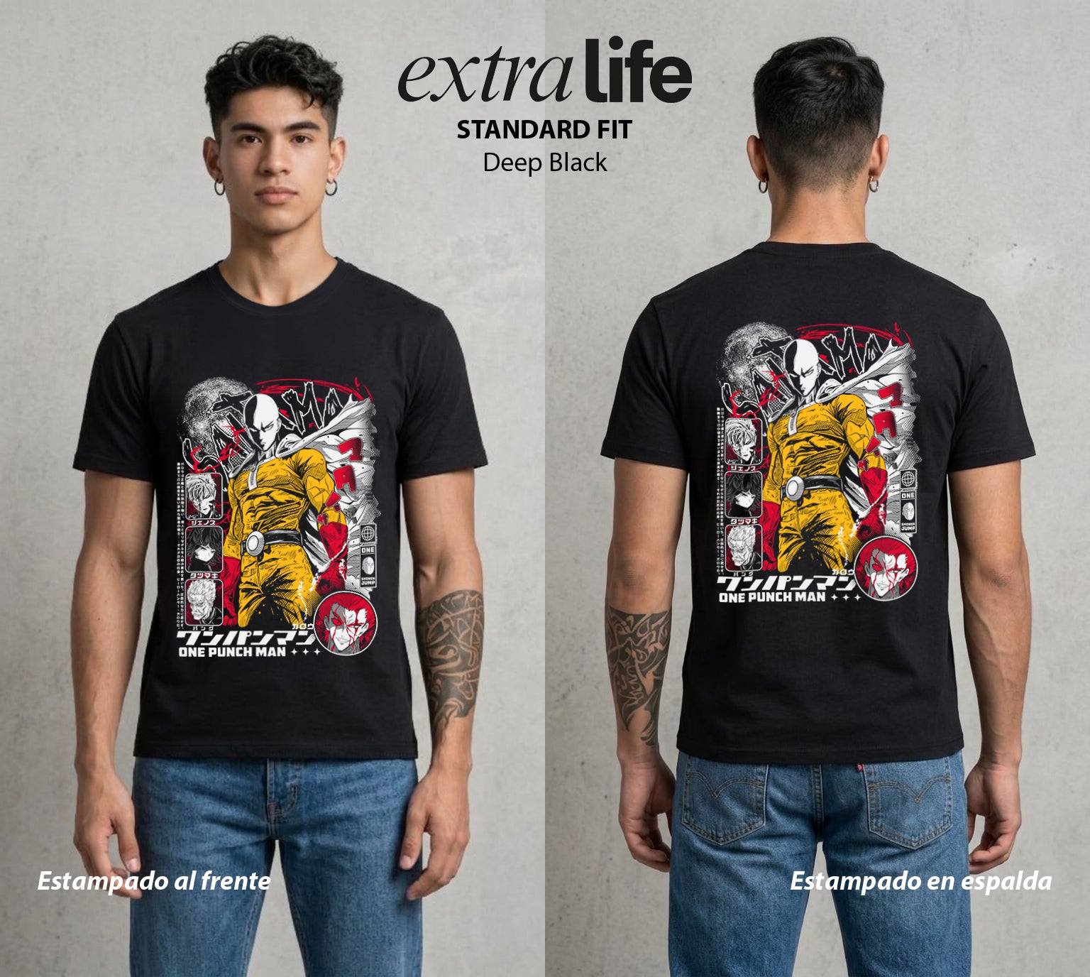 El Heroe del Un Golpe | El Campeon sin Rival #03412 - Playera Standard Fit | Deep Black - Foto en modelo
