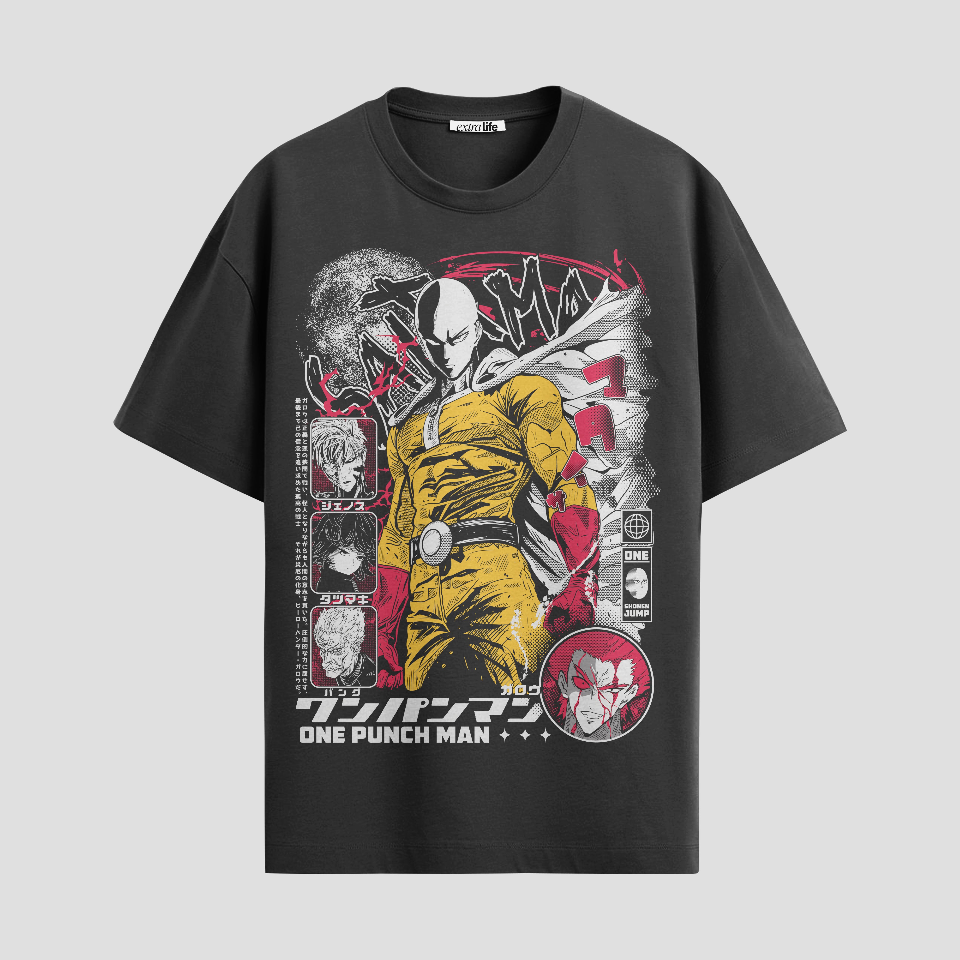 Playera urbana de anime y gaming ExtraLife MX, corte Standard Fit unisex ligero y transpirable en color Deep Black y Pure White, ropa de uso diario para gym y casual.