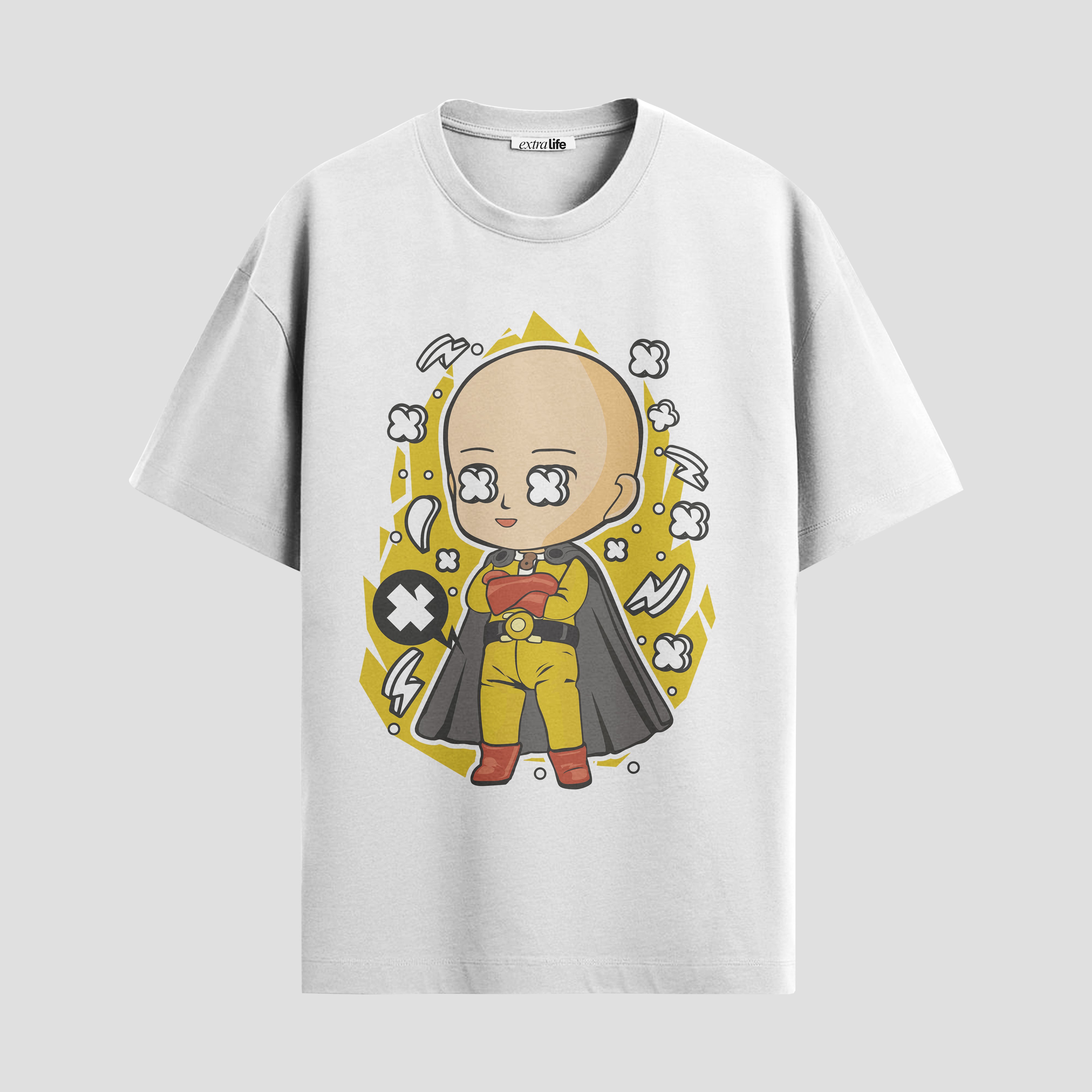 Playera urbana de anime y gaming ExtraLife MX, corte Standard Fit unisex ligero y transpirable en color Deep Black y Pure White, ropa de uso diario para gym y casual.
