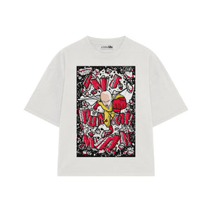 Playera streetwear premium de anime y gaming ExtraLife MX, corte boxy oversized drop shoulder heavyweight en color Deep Black y Off-White, moda urbana mexicana de culto.