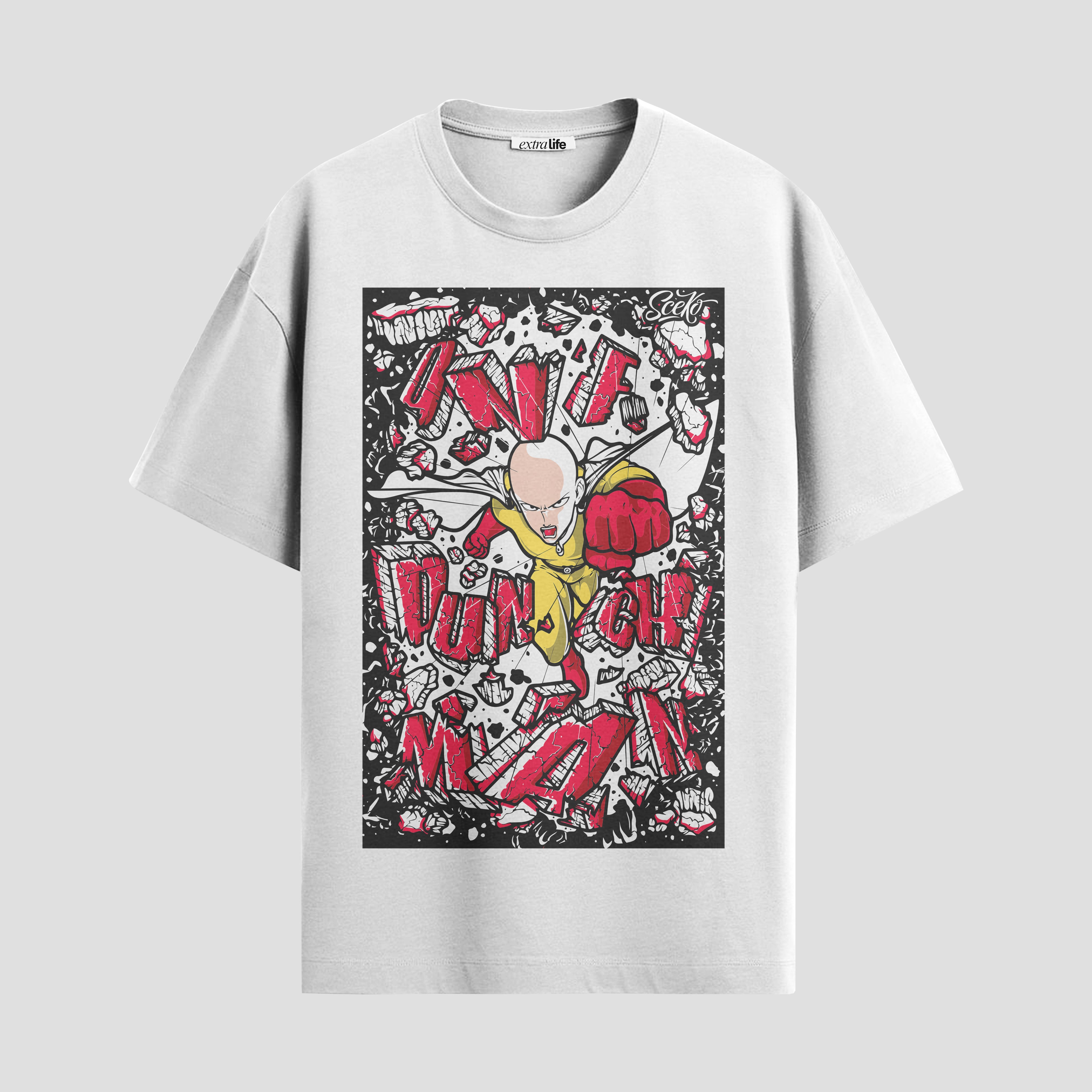 Playera urbana de anime y gaming ExtraLife MX, corte Standard Fit unisex ligero y transpirable en color Deep Black y Pure White, ropa de uso diario para gym y casual.