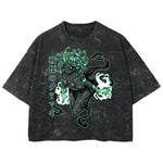 Playera streetwear premium de anime y gaming ExtraLife MX, corte boxy deluxe mineral wash heavyweight en color Acid Wash, moda urbana mexicana de culto.