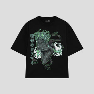 Playera streetwear premium de anime y gaming ExtraLife MX, corte boxy oversized drop shoulder heavyweight en color Deep Black y Off-White, moda urbana mexicana de culto.