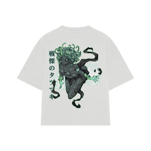 Playera streetwear premium de anime y gaming ExtraLife MX, corte boxy oversized drop shoulder heavyweight en color Deep Black y Off-White, moda urbana mexicana de culto.