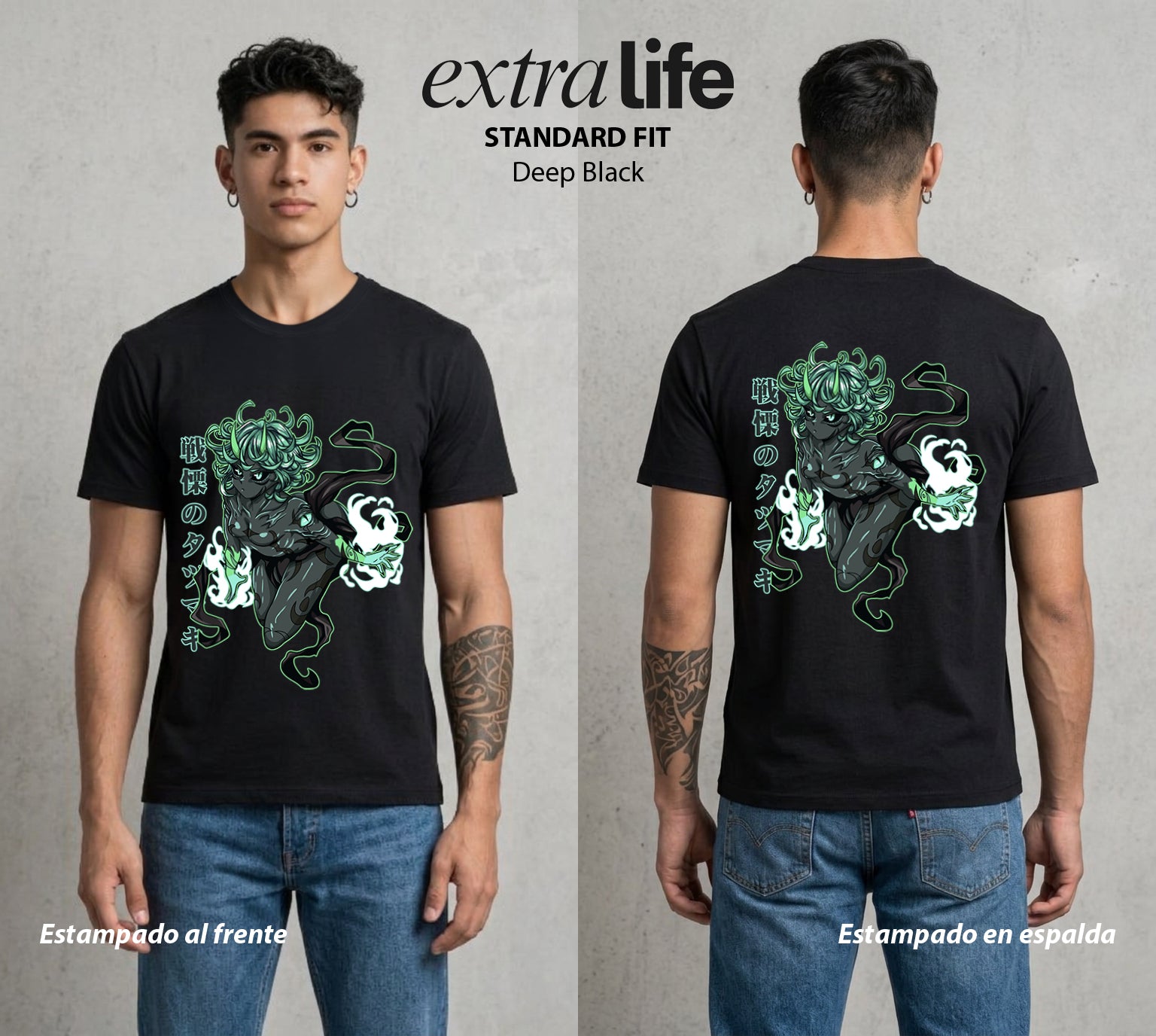 El Heroe del Un Golpe | La Bruja del Rango S #03419 - Playera Standard Fit | Deep Black - Foto en modelo
