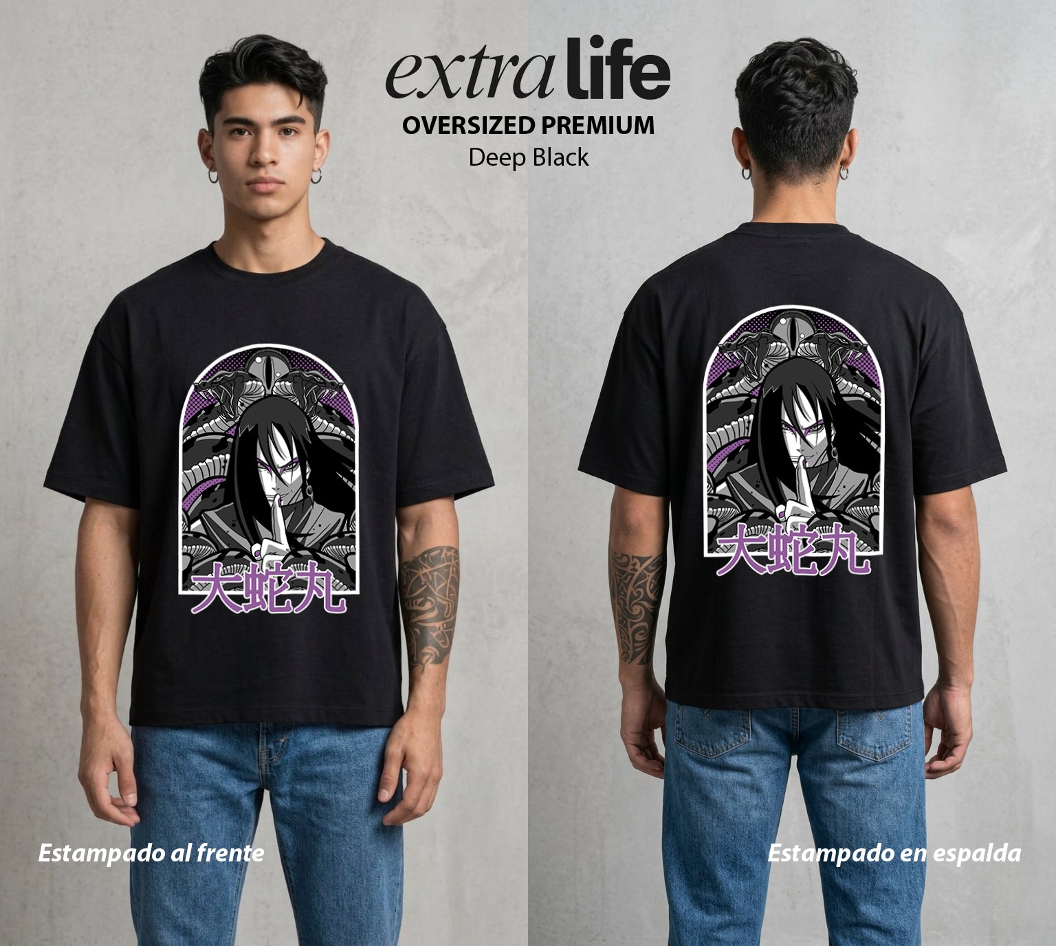 La Aldea Oculta | La Serpiente Inmortal #03420 - Playera Oversized Premium | Deep Black - Foto en modelo