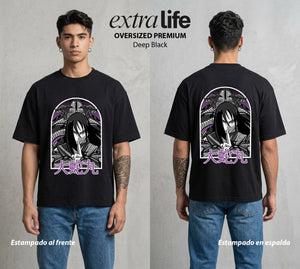 La Aldea Oculta | La Serpiente Inmortal #03420 - Playera Oversized Premium | Deep Black - Foto en modelo