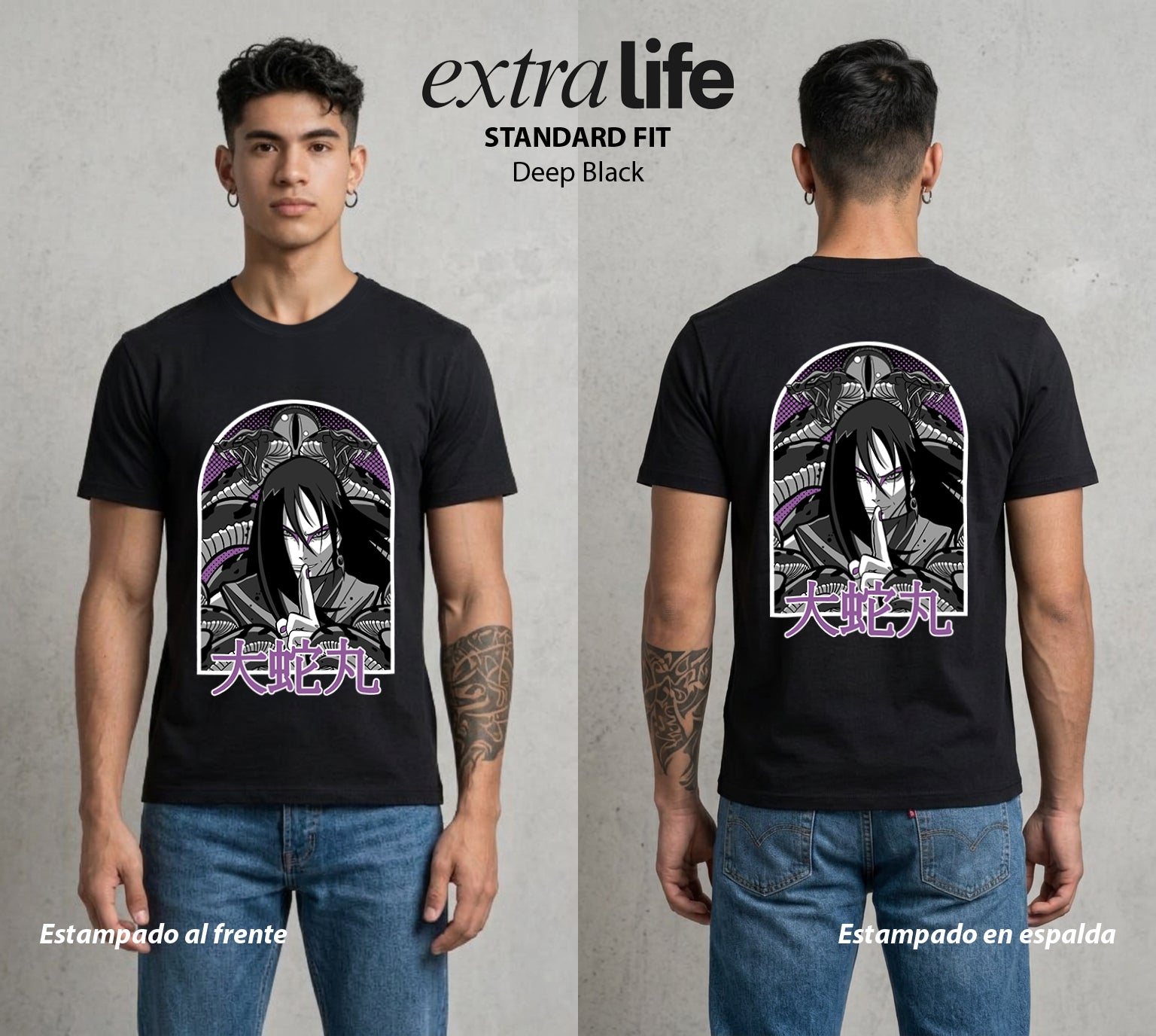 La Aldea Oculta | La Serpiente Inmortal #03420 - Playera Standard Fit | Deep Black - Foto en modelo
