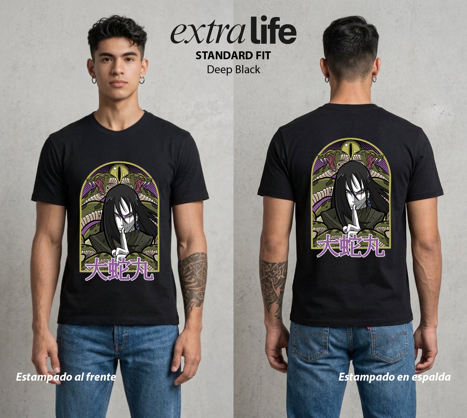 La Aldea Oculta | La Serpiente Inmortal #03421 - Playera Standard Fit | Deep Black - Foto en modelo