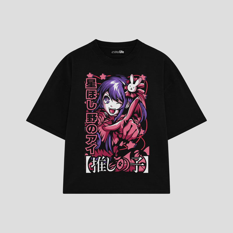 Playera streetwear premium de anime y gaming ExtraLife MX, corte boxy oversized drop shoulder heavyweight en color Deep Black y Off-White, moda urbana mexicana de culto.