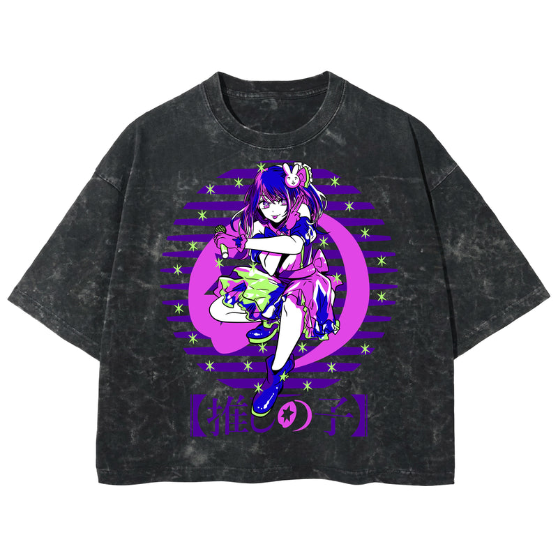 Playera streetwear premium de anime y gaming ExtraLife MX, corte boxy deluxe mineral wash heavyweight en color Acid Wash, moda urbana mexicana de culto.