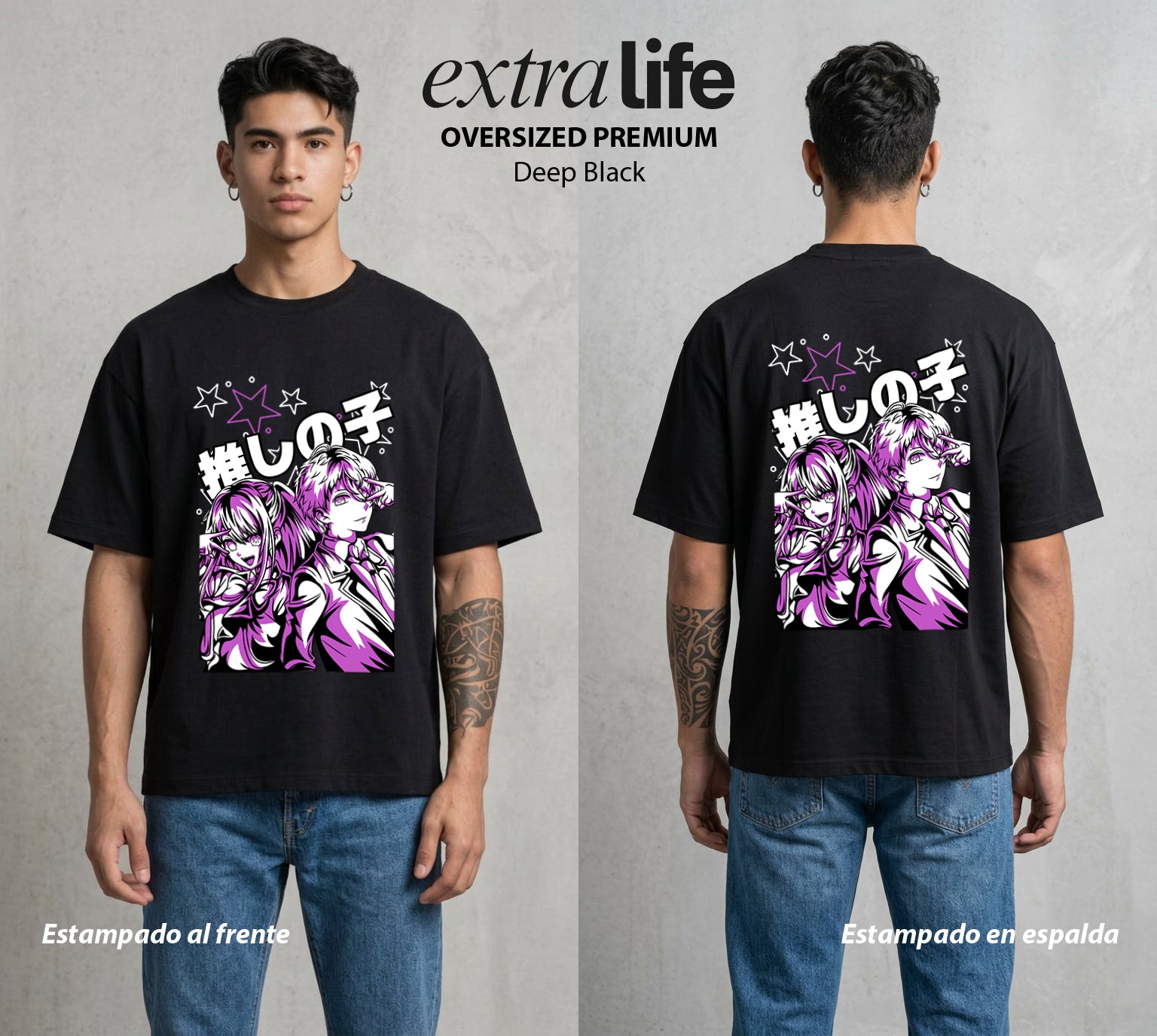 La Industria del Idolo | La Estrella del Amor #03426 - Playera Oversized Premium | Deep Black - Foto en modelo