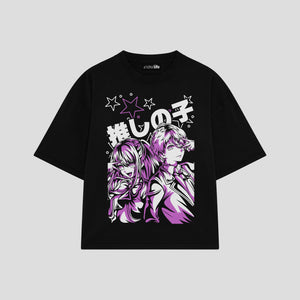 Playera streetwear premium de anime y gaming ExtraLife MX, corte boxy oversized drop shoulder heavyweight en color Deep Black y Off-White, moda urbana mexicana de culto.