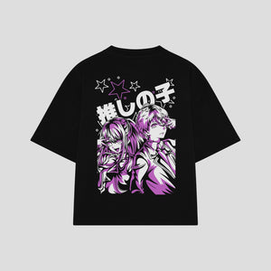 Playera streetwear premium de anime y gaming ExtraLife MX, corte boxy oversized drop shoulder heavyweight en color Deep Black y Off-White, moda urbana mexicana de culto.