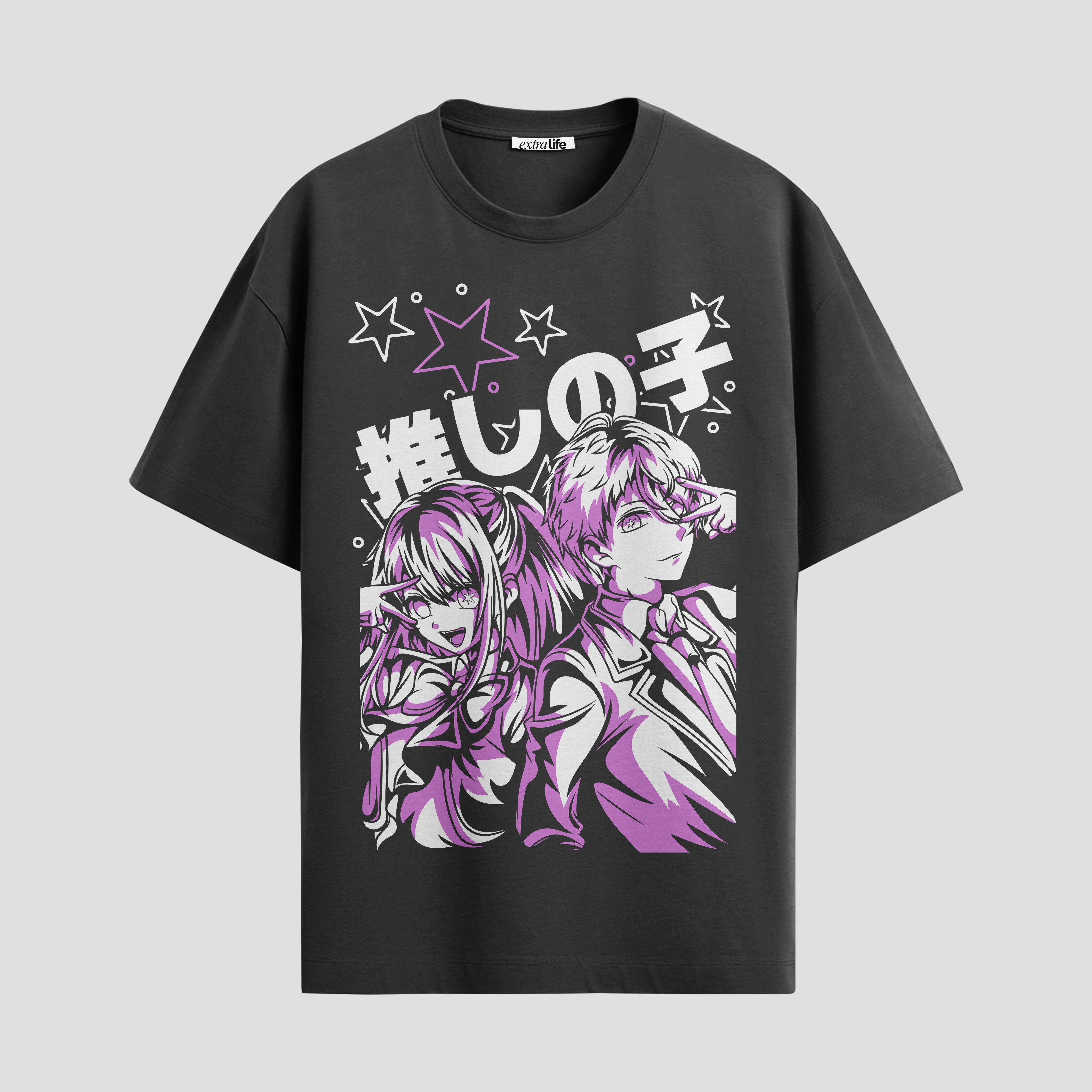 Playera urbana de anime y gaming ExtraLife MX, corte Standard Fit unisex ligero y transpirable en color Deep Black y Pure White, ropa de uso diario para gym y casual.