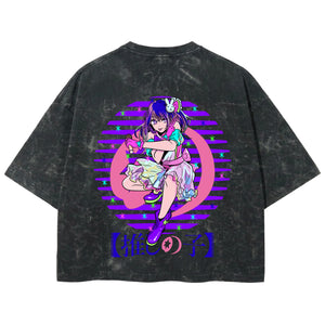 Playera streetwear premium de anime y gaming ExtraLife MX, corte boxy deluxe mineral wash heavyweight en color Acid Wash, moda urbana mexicana de culto.