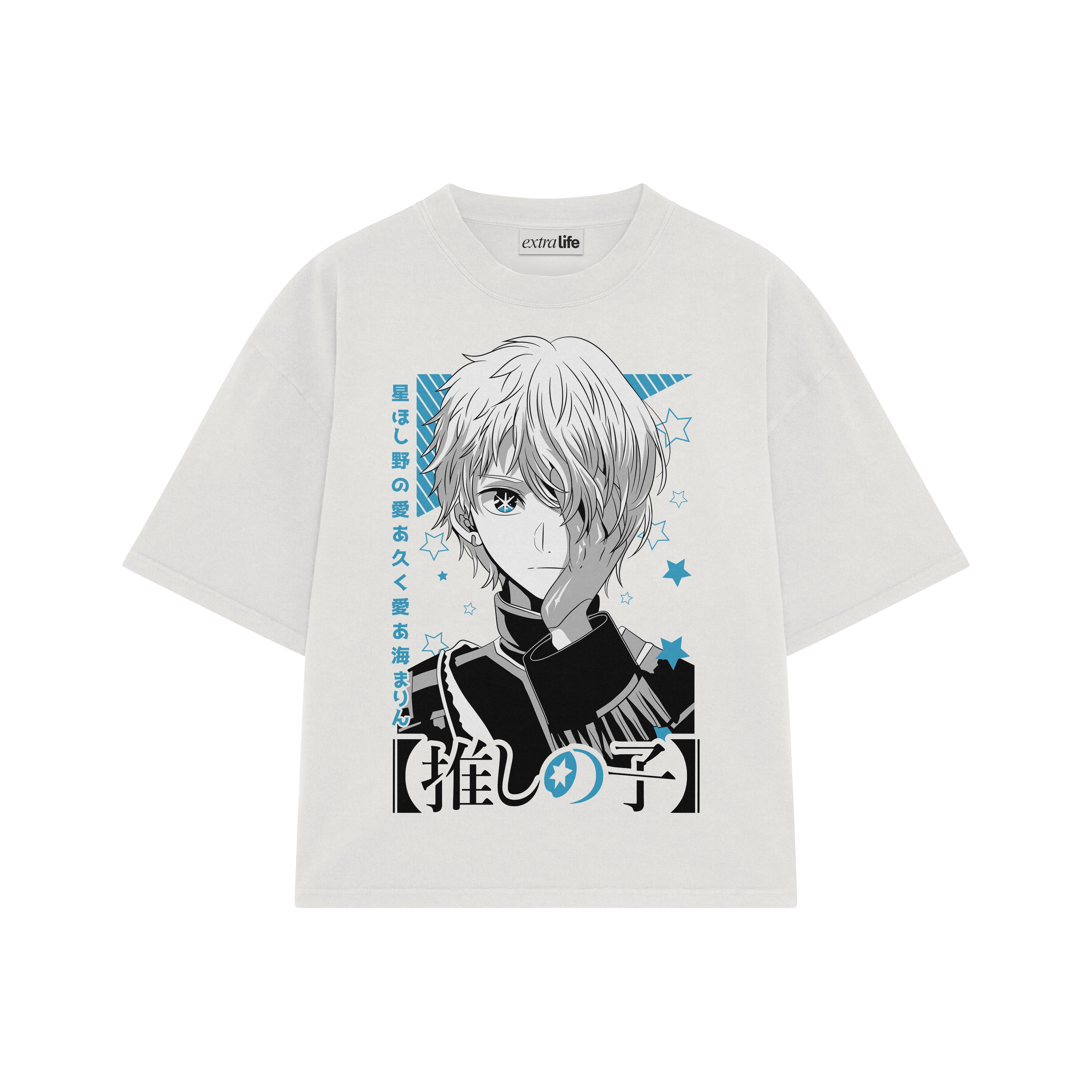 Playera streetwear premium de anime y gaming ExtraLife MX, corte boxy oversized drop shoulder heavyweight en color Deep Black y Off-White, moda urbana mexicana de culto.