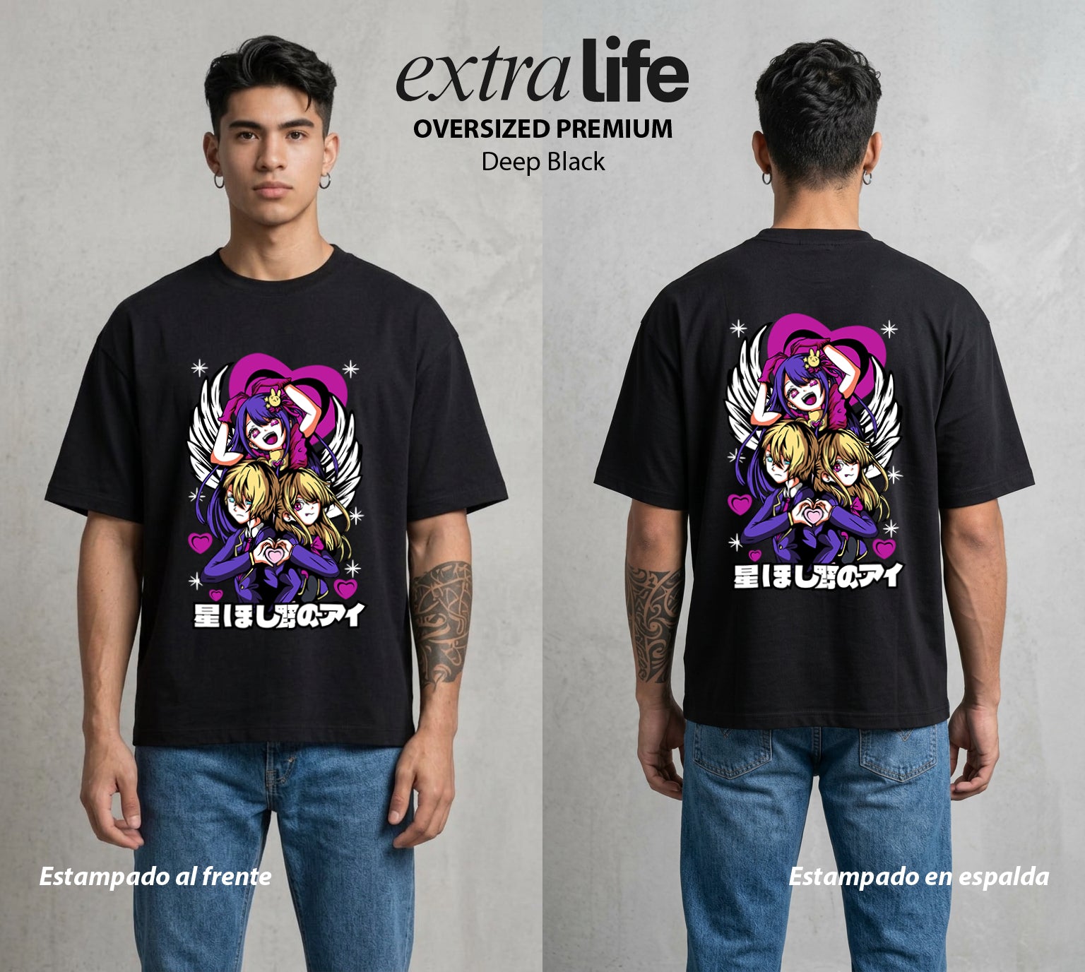 La Industria del Idolo | Los del Ídolo #03429 - Playera Oversized Premium | Deep Black - Foto en modelo